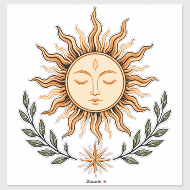 Celestial Sun Face Botanical Mystical Art Aufkleber (Blatt)