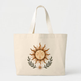 Celestial Sun Face Botanical Mystical Art Jumbo Stoffbeutel