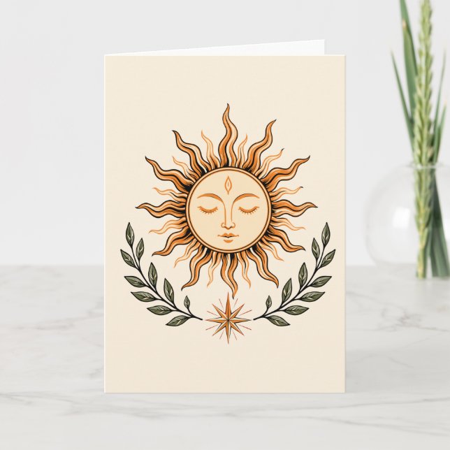 Celestial Sun Face Botanical Mystical Art Karte (Vorderseite)