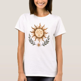 Celestial Sun Face Botanical Mystical Art T-Shirt