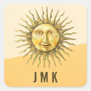 Celestial Sun Face Colorblock Monogram Quadratischer Aufkleber
