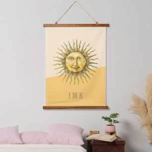 Celestial Sun Face Colorblock Monogram Wandteppich Mit Holzrahmen