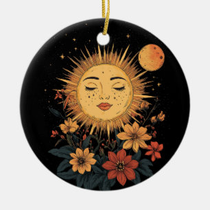 Celestial Sun Goddess mit floralen Blüten Keramik Ornament