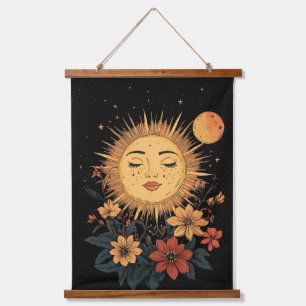 Celestial Sun Goddess mit floralen Blüten Wandteppich Mit Holzrahmen