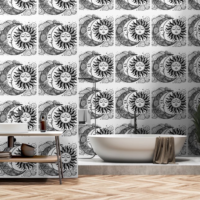 Celestial Sun Moon and Stars Custom Coloring Tapete (Badezimmer)