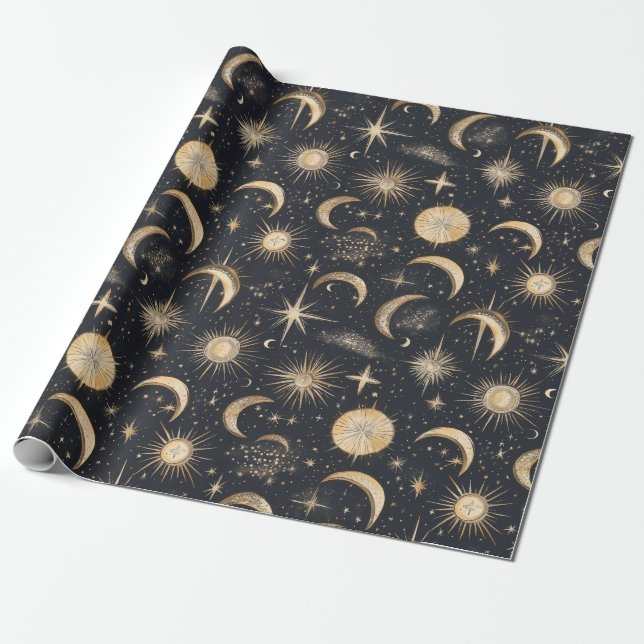 Celestial Sun Moon and Stars Night Sky Geschenkpapier (Ungerollt)