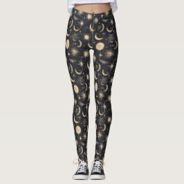 Celestial Sun Moon and Stars Night Sky Leggings