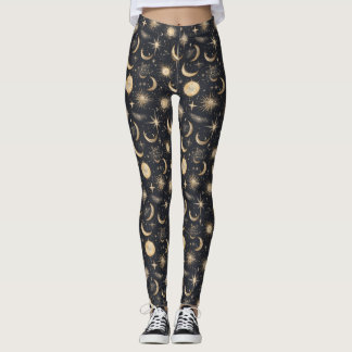 Celestial Sun Moon and Stars Night Sky Leggings