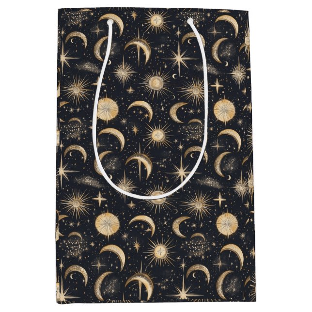 Celestial Sun Moon and Stars Night Sky Mittlere Geschenktüte (Vorderseite)