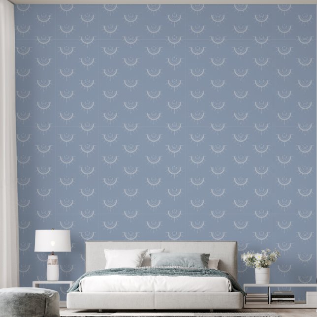 Celestial Sun Moon Arch Simple Duck Egg Blue Boho Tapete (Schlafzimmer)