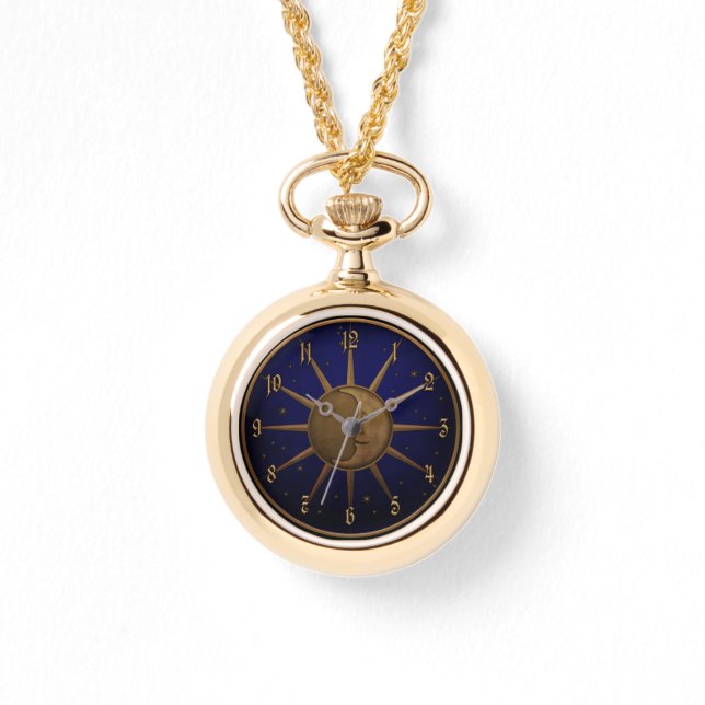 Celestial Sun Moon Brass Bas Relief Graphic Armbanduhr (Vorderseite)