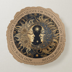 Celestial Sun Moon Custom Quote Round Pillow Rundes Kissen