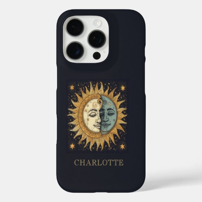 Celestial Sun Moon Personalisiert iPhone 16 Pro Hülle (Rückseite)