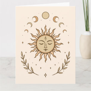 Celestial Sun Moon Phases Mystical Botanical Art Karte