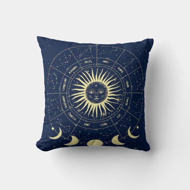 Celestial Sun Moon Phases Zodiac Kissen (Vorderseite)