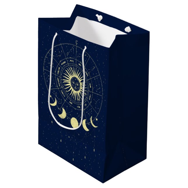 Celestial Sun Moon Phases Zodiac Mittlere Geschenktüte (Vorderseite Schrägansicht)