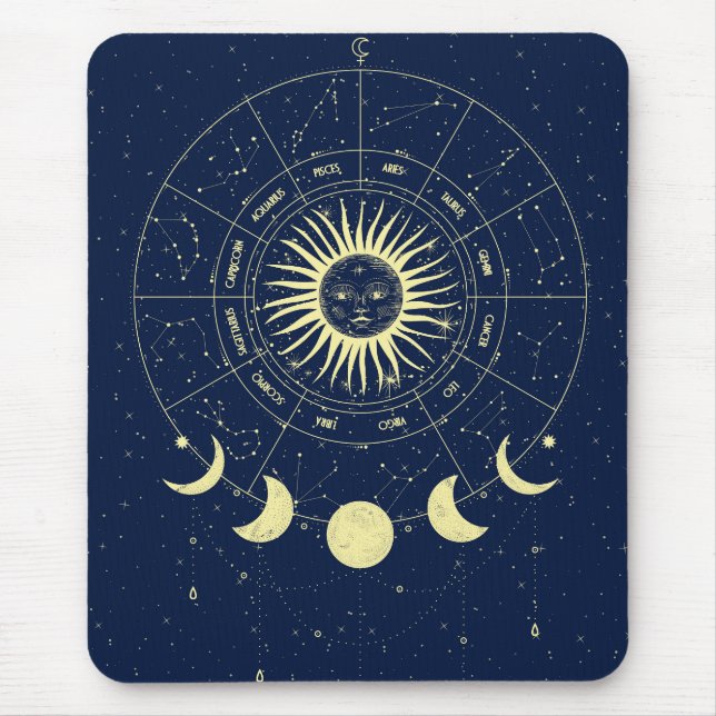 Celestial Sun Moon Phases Zodiac Mousepad (Vorne)