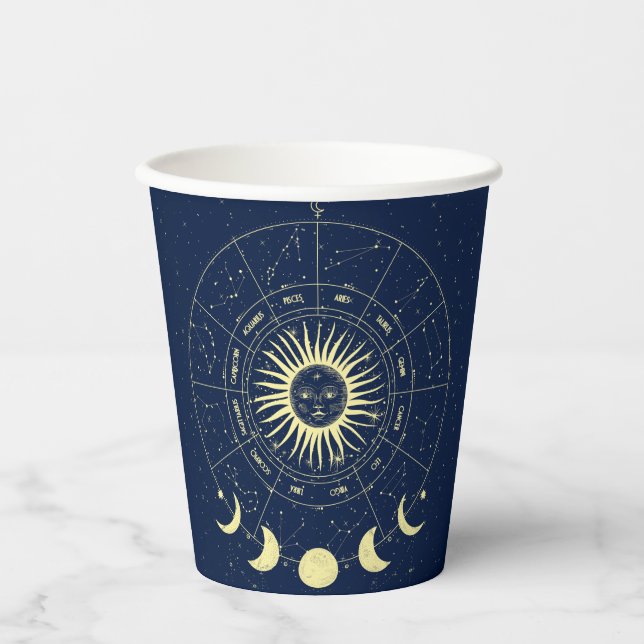 Celestial Sun Moon Phases Zodiac Pappbecher (Vorderseite)