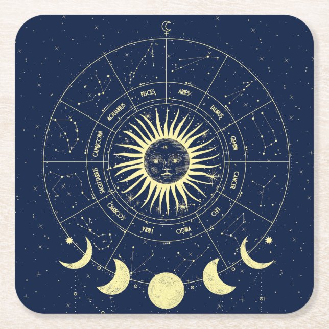 Celestial Sun Moon Phases Zodiac Rechteckiger Pappuntersetzer (Vorderseite)