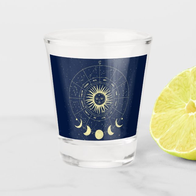 Celestial Sun Moon Phases Zodiac Schnapsglas (Vorderseite)