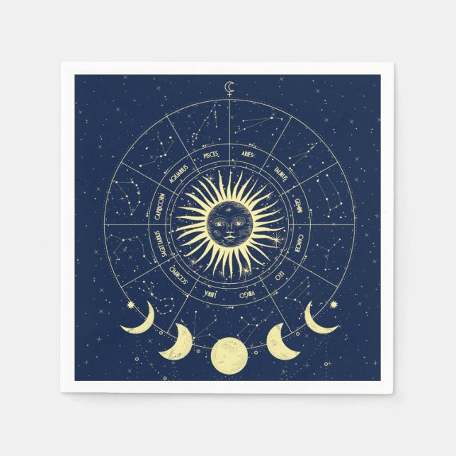 Celestial Sun Moon Phases Zodiac Serviette (Vorderseite)