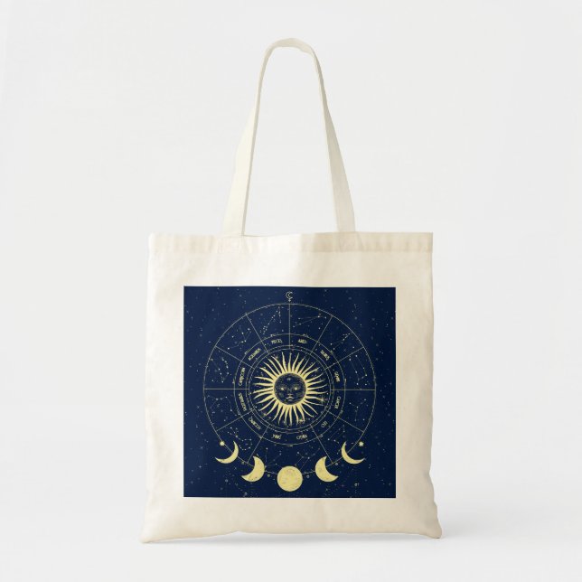 Celestial Sun Moon Phases Zodiac Tragetasche (Vorne)