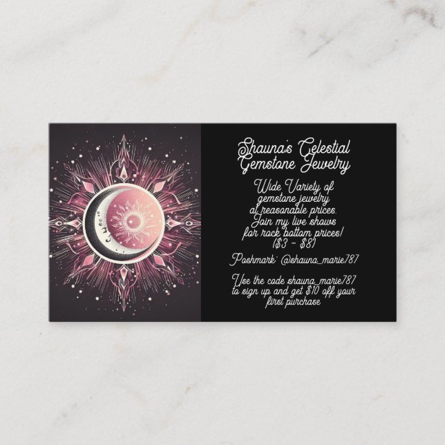 Celestial Sun Moon Stars Black Pink White Zodiac Visitenkarte (Vorderseite)