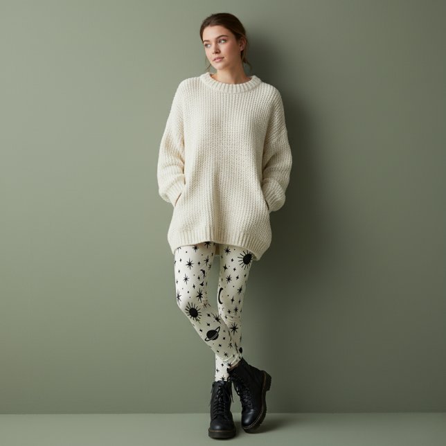 Celestial Sun Moon Stars Cream Leggings (Von Creator hochgeladen)