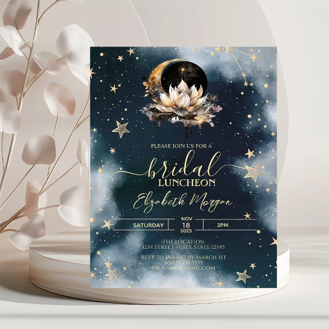 Celestial Sun, Moon, Stars Lotus Night Sky Bridal Einladung (Von Creator hochgeladen)