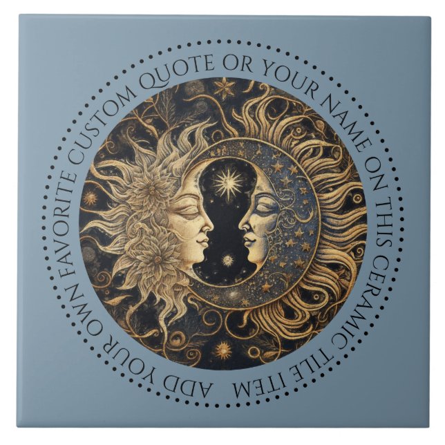 Celestial Sun Moon Stars Midnight Sky Personalisie Fliese (Vorderseite)