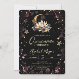 Celestial Sun, Moon, Stars Rose Quinceanera Einladung