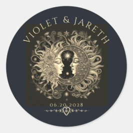 Celestial Sun Moon Stars Wedding Runder Aufkleber