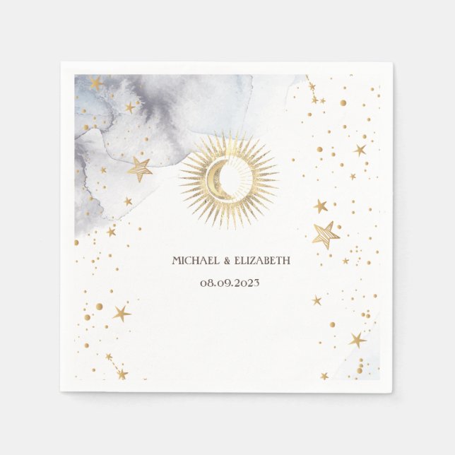 Celestial Sun, Moon, Sterne Serviette (Vorderseite)