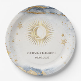 Celestial Sun, Moon, Sternenwasserfarbe Pappteller