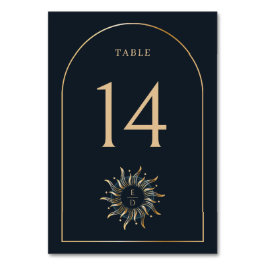 Celestial Sun Navy Golden Monogram Arch Tischnummer