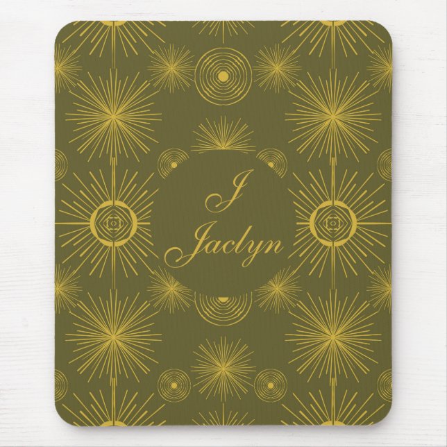 Celestial Sun Stars Olive Green Mousepad (Vorne)
