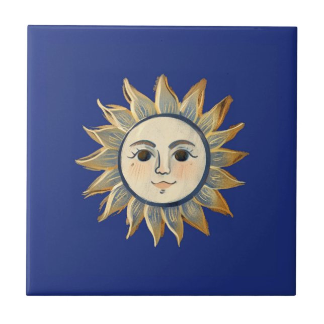 Celestial Sun with Face Gold and Dark Blue Fliese (Vorderseite)