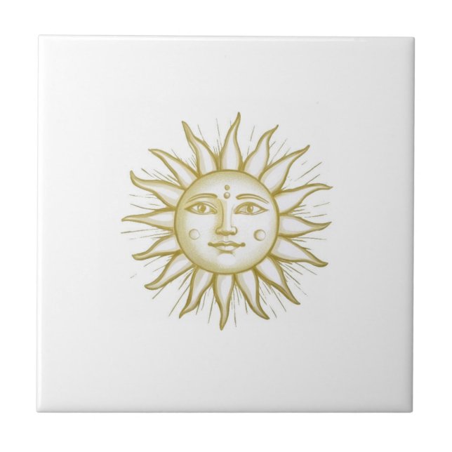 Celestial Sun with Face Gold and White Fliese (Vorderseite)