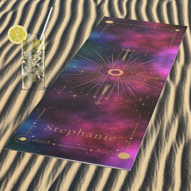 Celestial Tarot Eye Monogram Gold Glitzer Burgund Yogamatte (Celestial Gold Tarot Eye Yoga Mat)