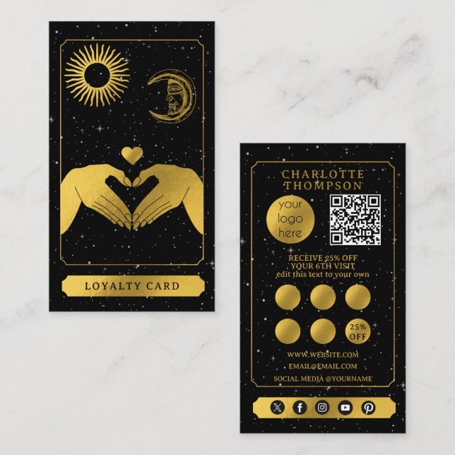 Celestial Tarot Friseur Black Gold Vielen Dank Visitenkarte (Vorne/Hinten)