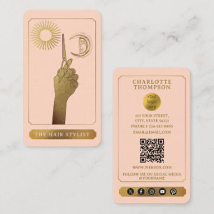 Celestial Tarot Logo Friseur Blush Rosa Gold Visitenkarte
