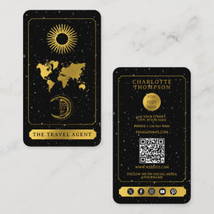 Celestial Tarot Logo Reise Agent Schwarzes Gold Visitenkarte