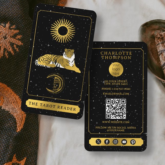Celestial Tarot Reader Gold Tiger Energy Healer Visitenkarte (Celestial Tarot Reader Gold Tiger Energy Healer Business Card)