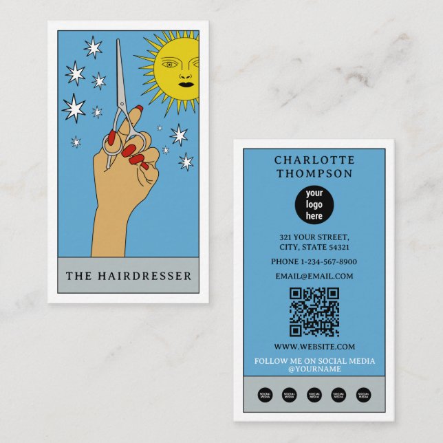 Celestial Tarot Sun Friseur Friseur Salon Logo Visitenkarte (Vorne/Hinten)