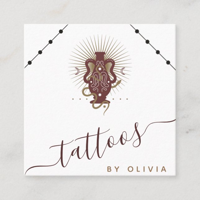 Celestial Tattoo Artist Boho Snake & Social Media Quadratische Visitenkarte (Vorderseite)