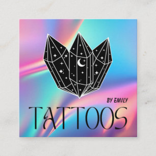 Celestial Tattoo Salon Moon Holographic Quadratische Visitenkarte