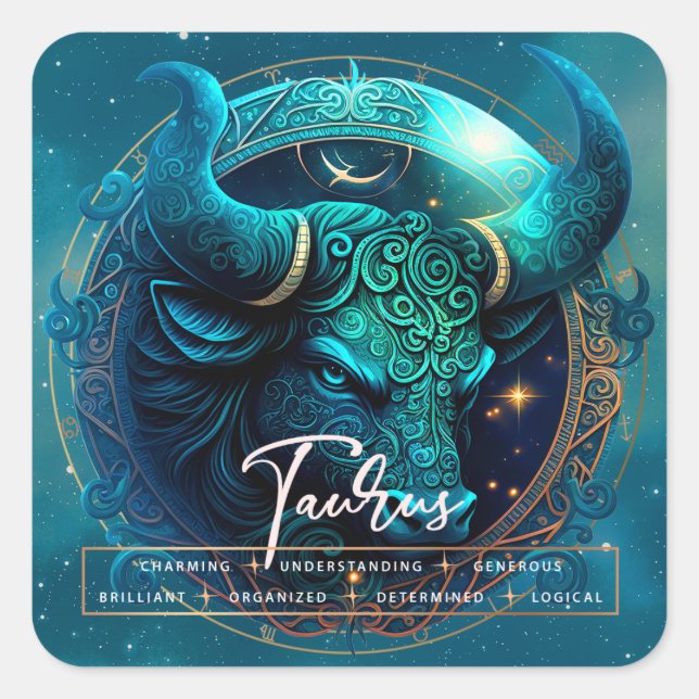 Celestial Taurus Bull Fantasy Ethereal Star Zodiac Quadratischer Aufkleber (Vorderseite)