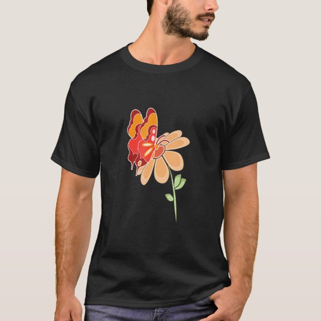 Celestial Tropics Orange Butterfly And Daisy T-Shirt (Vorderseite)