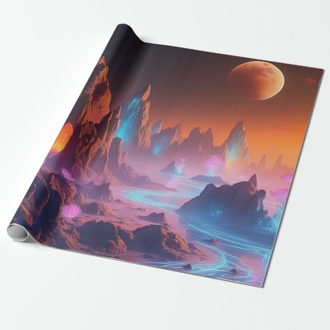 Celestial Twilight Landscape - Alien Planet Geschenkpapier (Ungerollt)