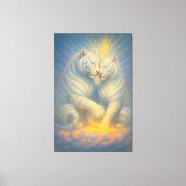 Celestial Twin White Tigers – Divine Love & Spirit Leinwanddruck (Vorderseite)